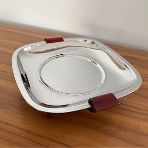VINTAGE Chrome Bakelite 7” Square Serving Tray Mid-Century Modern Minimalist